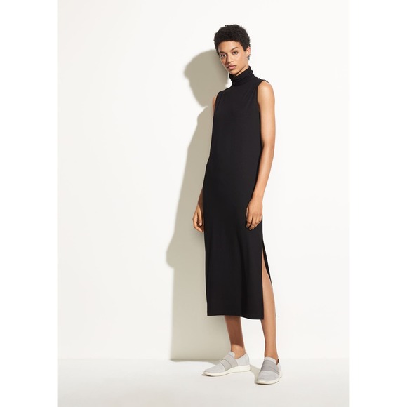 Vince Dresses & Skirts - Vince Women's Maxi Dress Size M Black Wool Solid Turtleneck Sleeveless Zipper